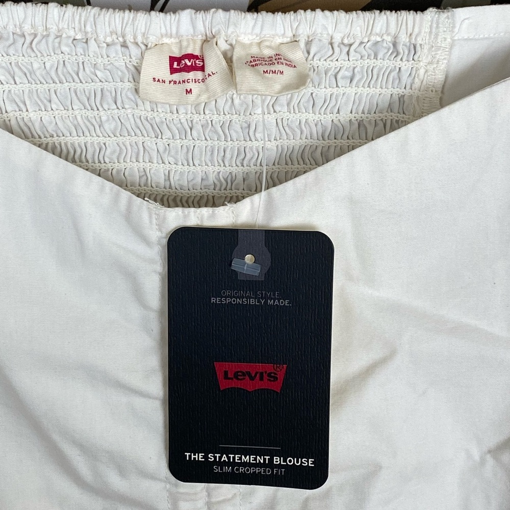 NWT LEVI’S Devin White Cropped Puff Sleeve Blouse Women Size Medium - Picture 7 of 12